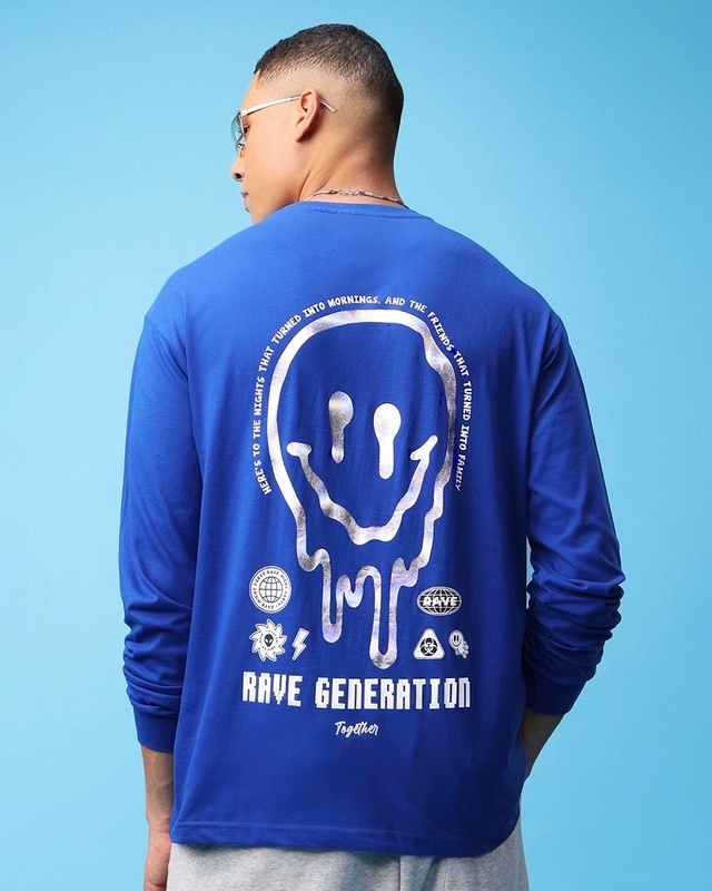 Shop Men's Blue Rave Generation Graphic Printed Oversized T-shirt-Front