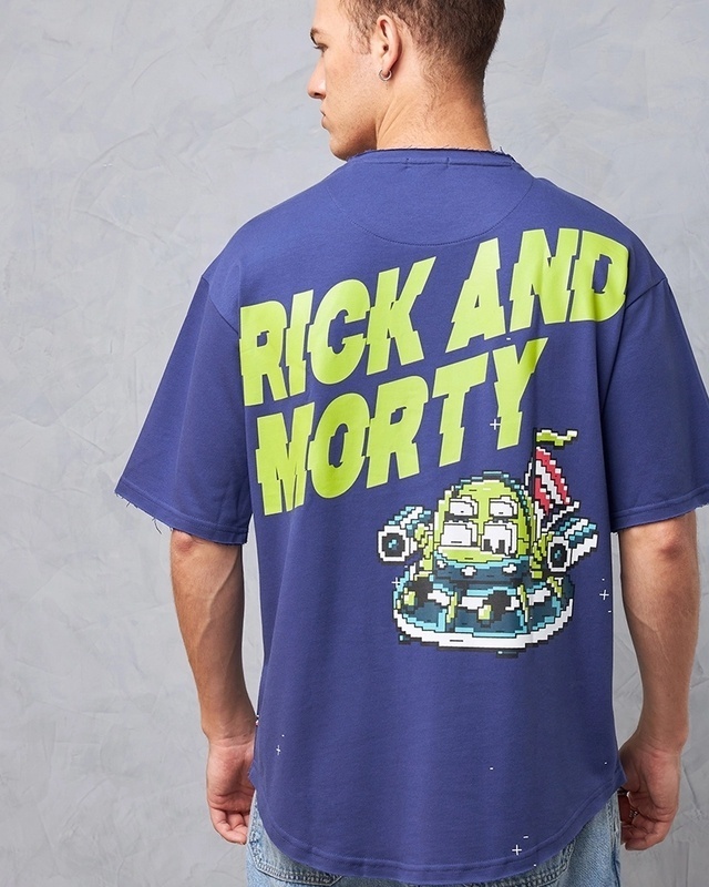 Shop Men's Blue Rick and Morty Graphic Printed Oversized T-shirt-Front