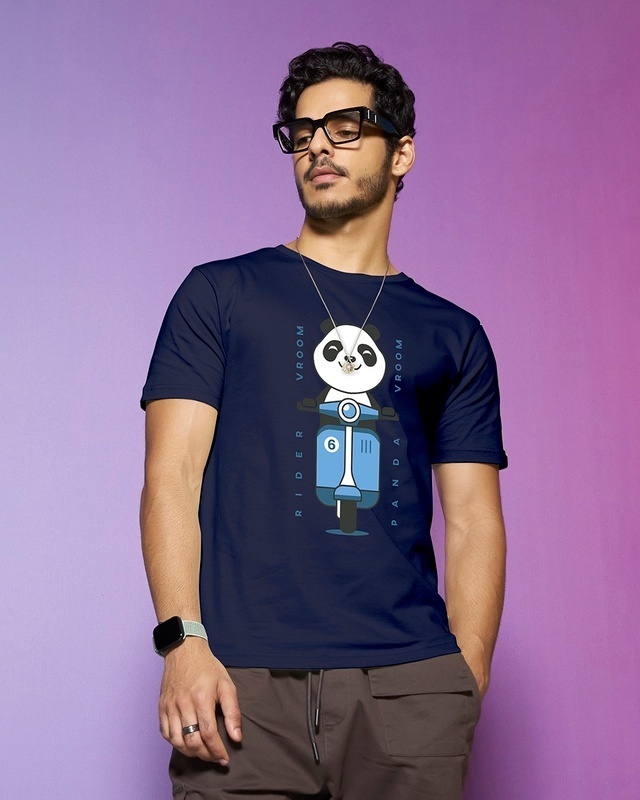 Shop Men's Blue Rider Vroom Panda Graphic Printed T-shirt-Front