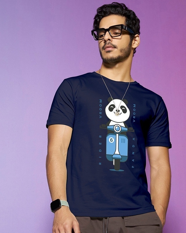 Shop Men's Blue Rider Vroom Panda Graphic Printed T-shirt-Front