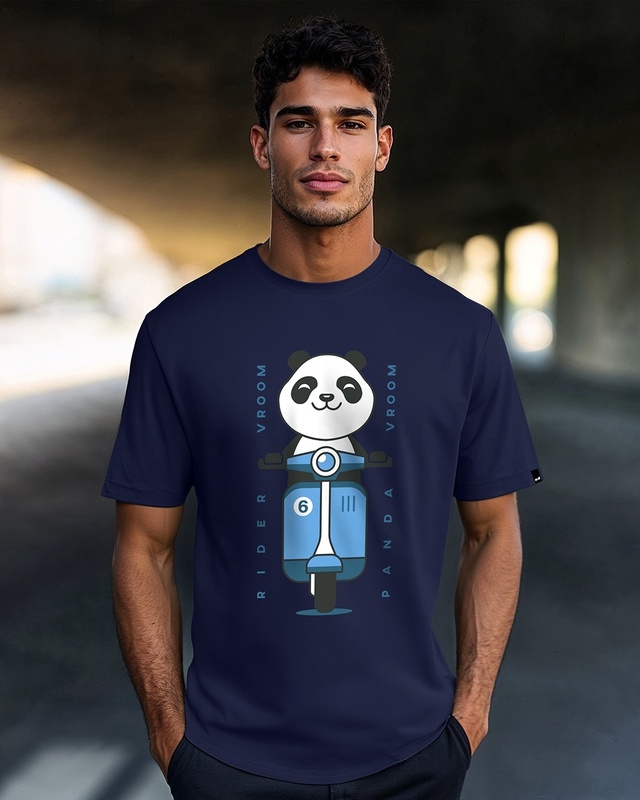 Shop Men's Blue Rider Vroom Panda Graphic Printed T-shirt-Front