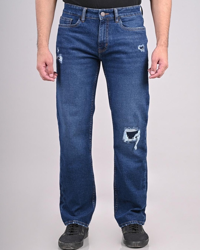 Shop Men's Blue Ripped Jeans-Front