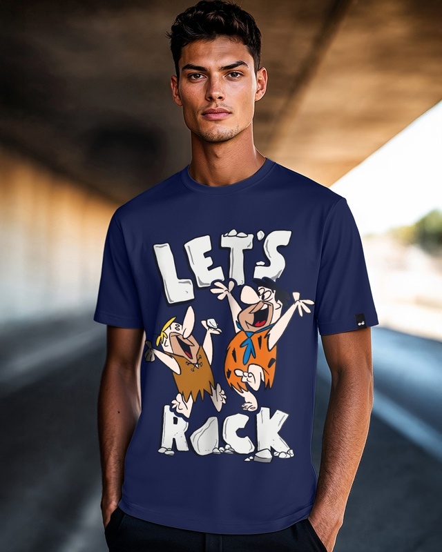 Shop Men's Blue Rock N Roll Graphic Printed T-shirt-Front
