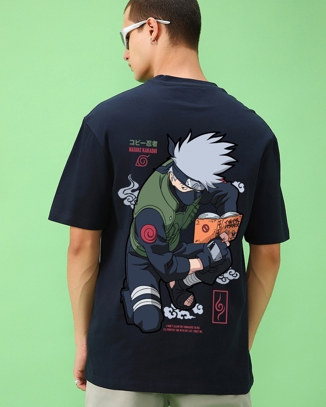 Men's Blue Sharingan Kakashi Graphic Printed Oversized T-shirt