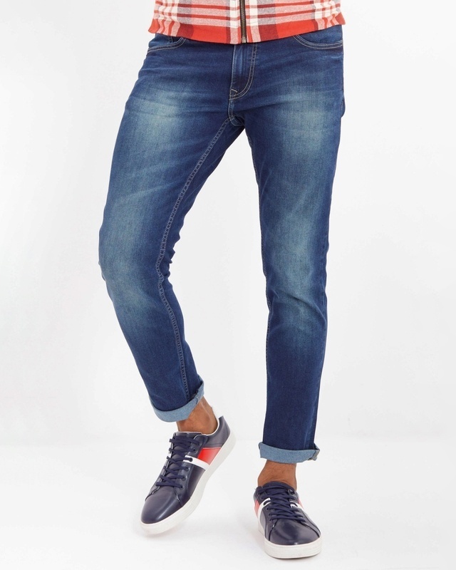 Shop Men's Blue Skinny Fit Jeans-Front