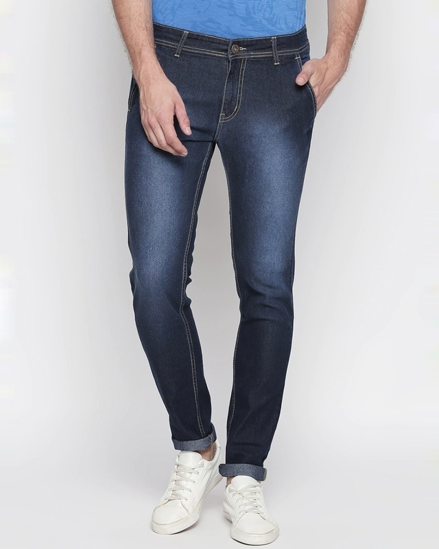 Shop Men's Blue Slim Fit Faded Jeans-Front