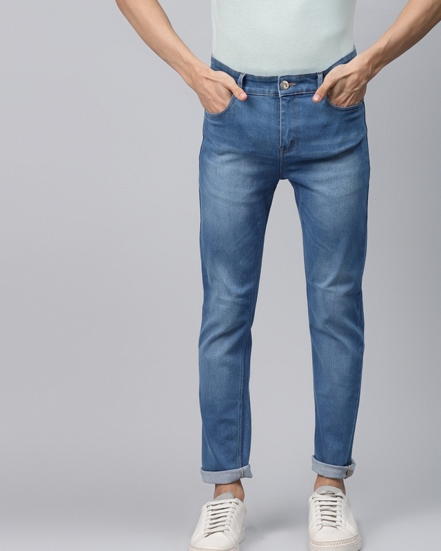 Shop Men's Blue Slim Fit Jeans-Front
