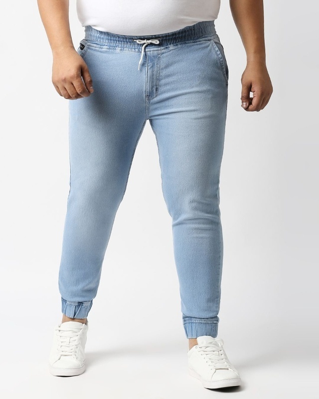Shop Men's Blue Slim Fit Jeans Joggers-Front
