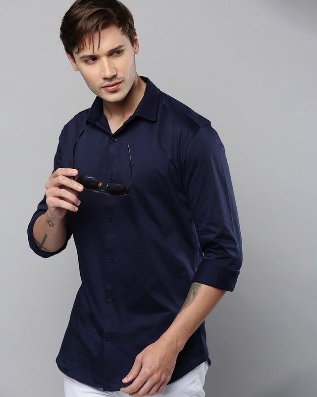 Shop Men's Blue Slim Fit Shirt-Front