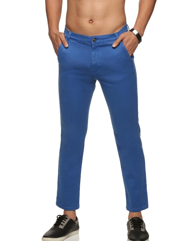 Shop Men's Blue Slim Fit Trousers-Front