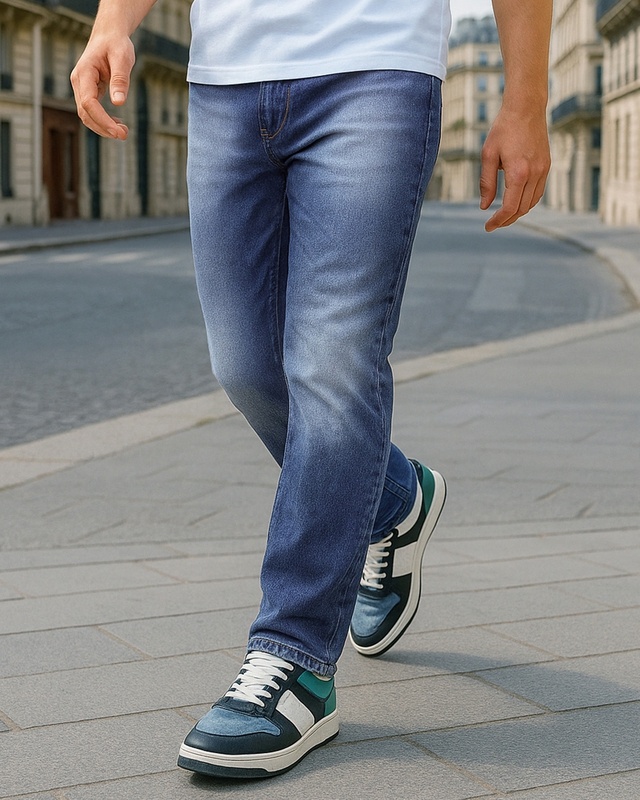 Shop Men's Blue Slim Straight Fit Mid-Rise Stretchable Jeans-Front