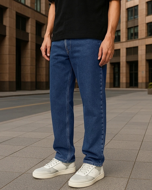 Shop Men's Blue Slim Straight Fit Stretchable Mid-Rise Jeans-Front