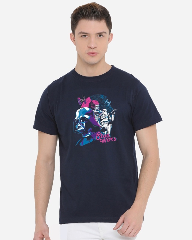 Shop Men's Blue Star Wars Graphic Printed T-shirt-Front
