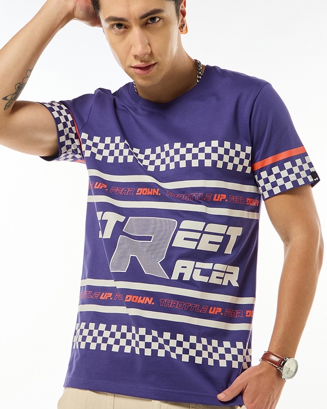 Men's Skipper Blue Street Racer Graphic Printed T-shirt