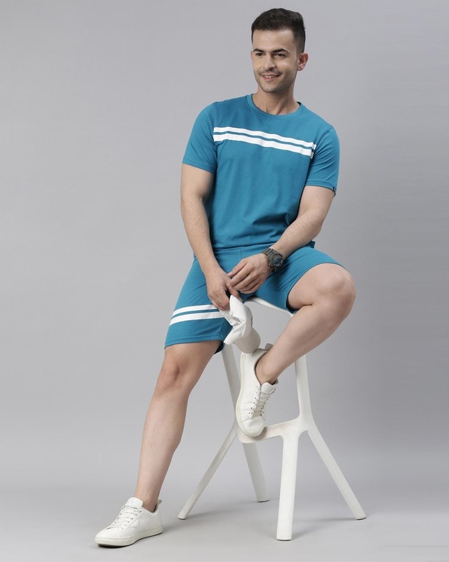 Shop Men's Blue Striped Co-ord Set-Front