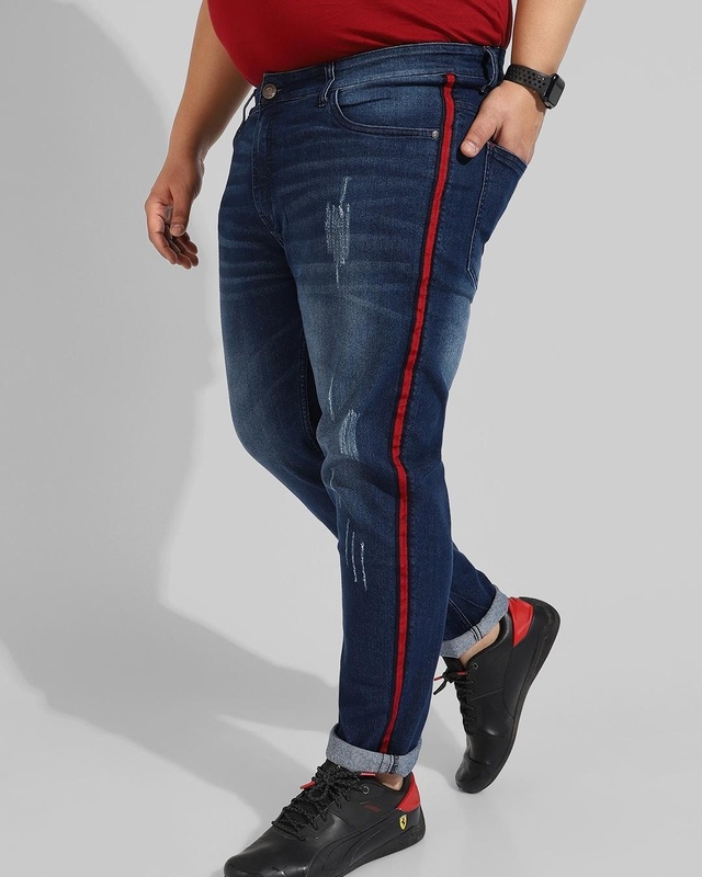 Shop Men's Blue Striped Jeans-Front