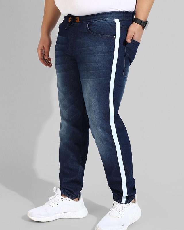 Shop Men's Blue Striped Jeans-Front