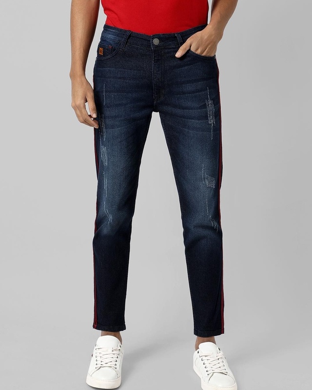 Shop Men's Blue Striped Jeans-Front