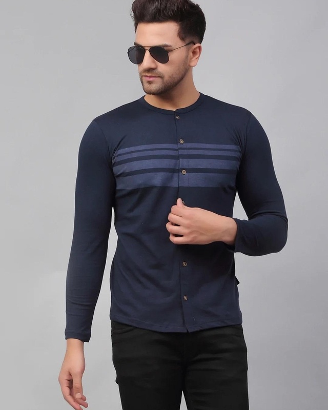 Shop Men's Blue Striped Slim Fit Shirt-Front