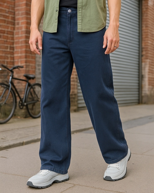 Shop Men's Blue Super Baggy Fit Mid-Rise Jeans-Front