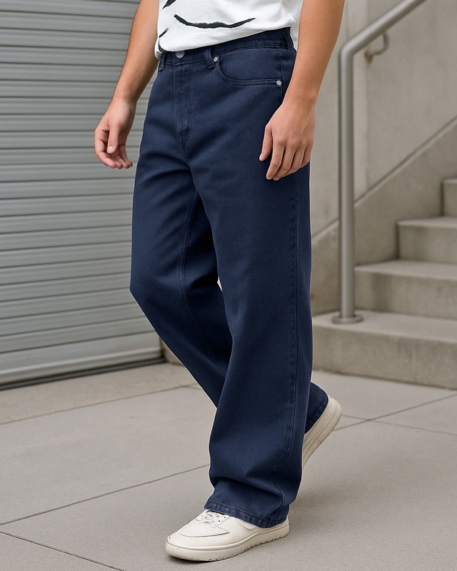Shop Men's Blue Super Baggy Fit Mid-Rise Jeans-Front