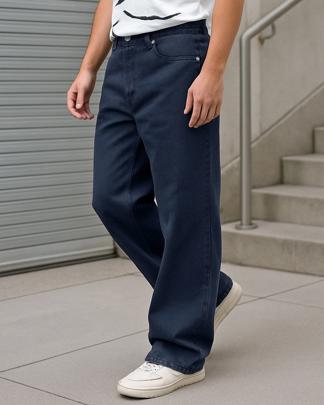 Shop Men's Blue Super Baggy Fit Mid-Rise Jeans-Front