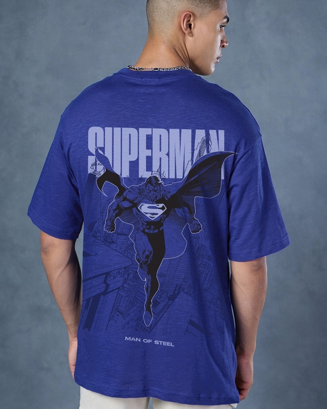 Shop Men's Blue Super Fly Graphic Printed Oversized T-shirt-Front