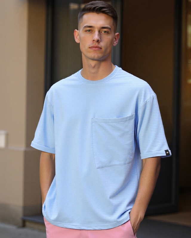 Shop Men's Blue Super Loose Fit T-shirt-Front