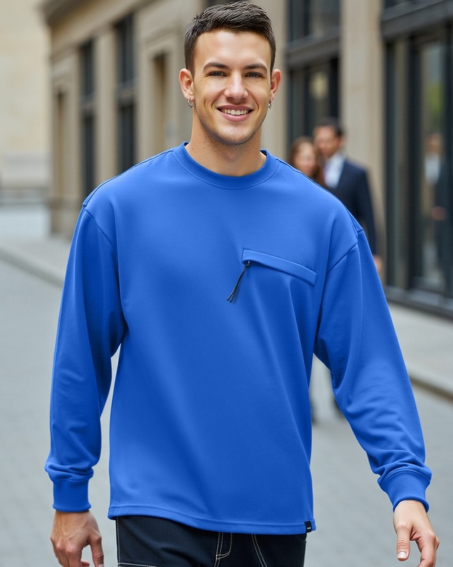 Shop Men's Blue Super Loose Fit T-shirt-Front