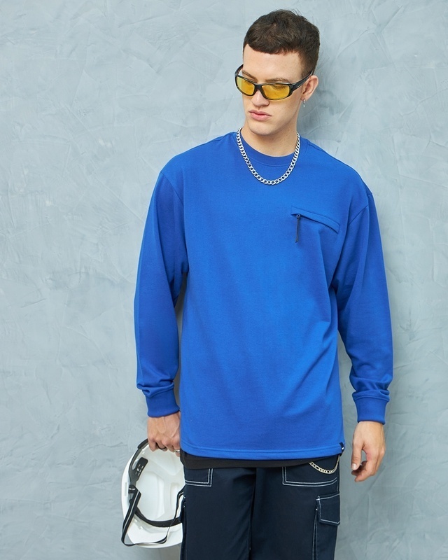 Shop Men's Blue Super Loose Fit T-shirt-Front