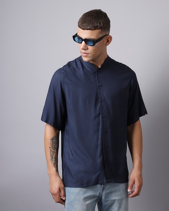 Shop Men's Blue Super Loose Fit Shirt-Front
