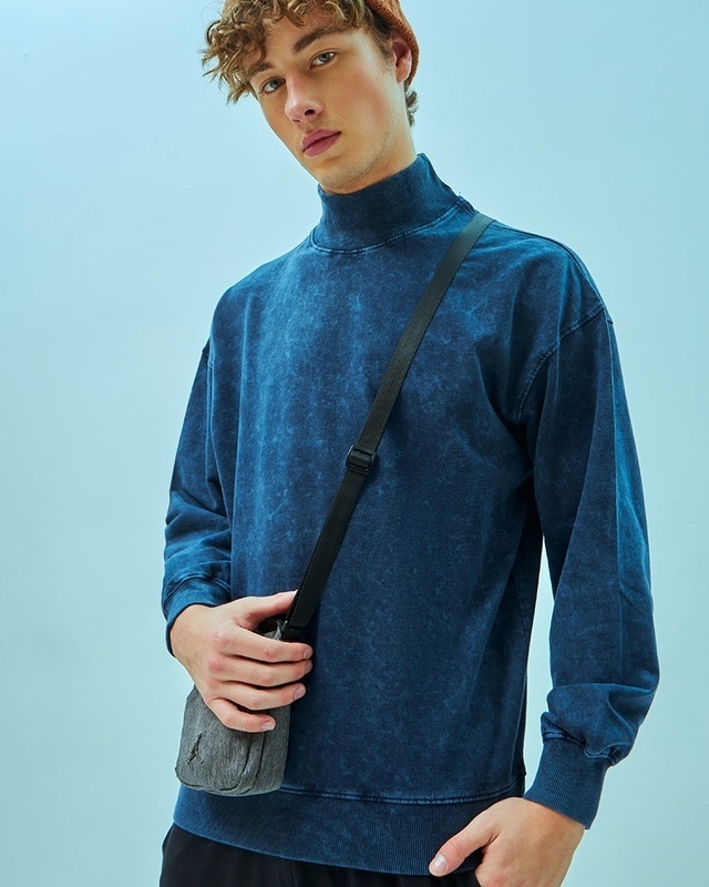 Shop Men's Blue Textured Oversized Sweatshirt-Front