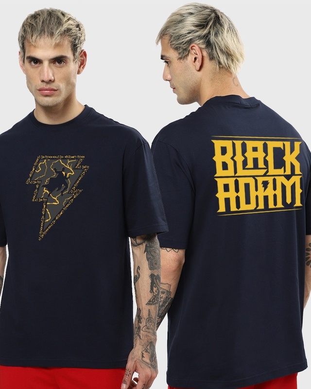 Shop Men's Blue The Black Adam Graphic Printed Oversized T-shirt-Front