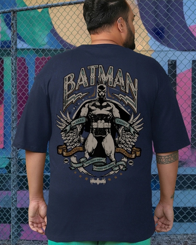 Shop Men's Blue The Dark Knight Graphic Printed Oversized Plus Size T-shirt-Front