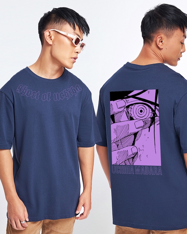 Shop Men's Blue The Ghost Graphic Printed Oversized T-shirt-Front