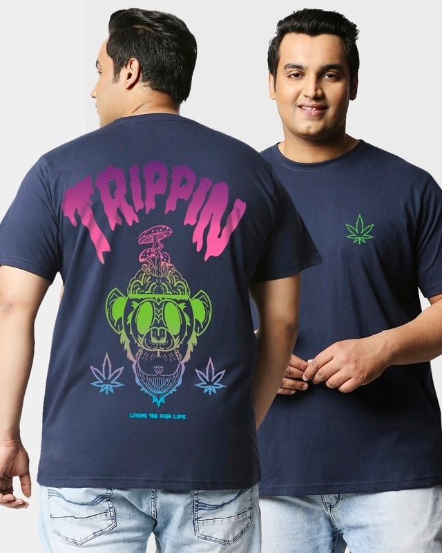 Shop Men's Blue Tripping Monkey Graphic Printed Plus Size T-shirt-Front