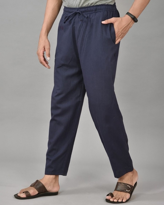 Shop Men's Blue Casual Pants-Front