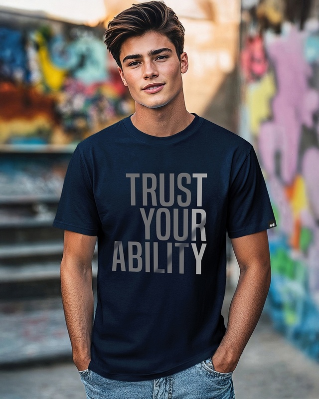 Shop Men's Blue Trust Your Ability Typography T-shirt-Front