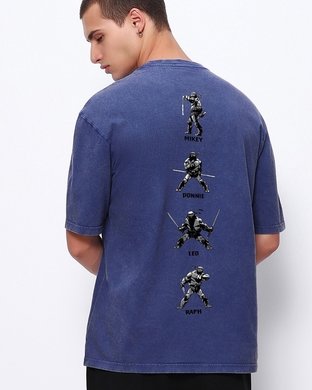 Shop Men's Blue Turtles Manga Graphic Printed Oversized T-shirt-Front