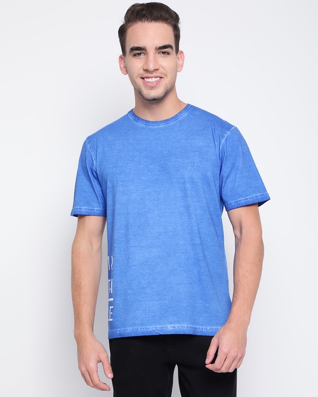 Shop Men's Blue Typography T-shirt-Front