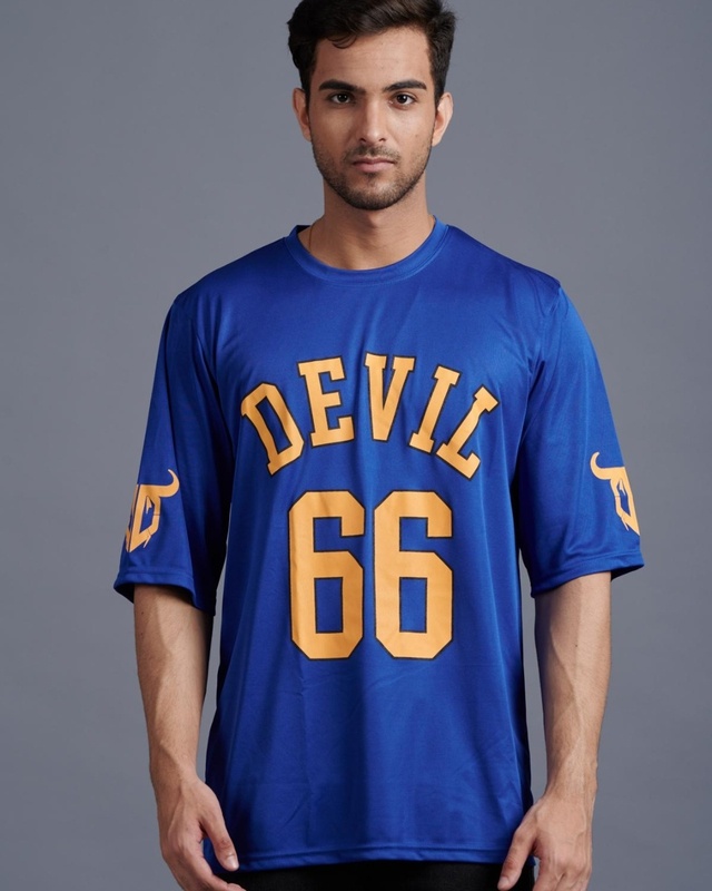 Shop Men's Blue Typography Oversized T-shirt-Front