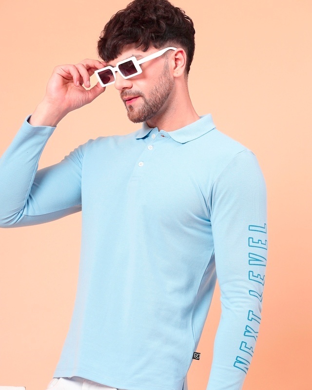 Shop Men's Blue Typography Polo T-shirt-Front
