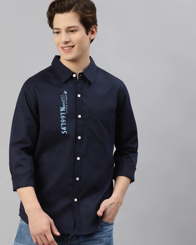 Shop Men's Blue Typography Shirt-Front