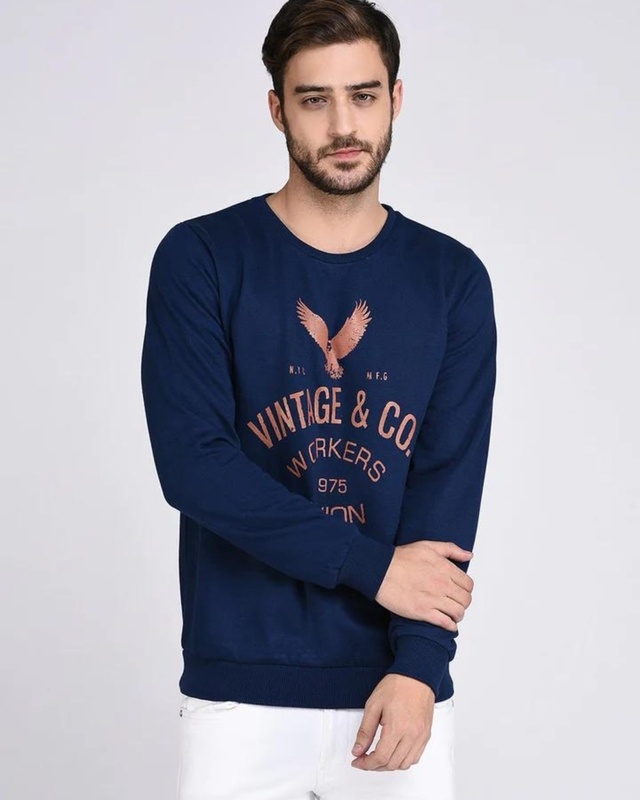 Shop Men's Blue Vintage Typography Sweatshirt-Front