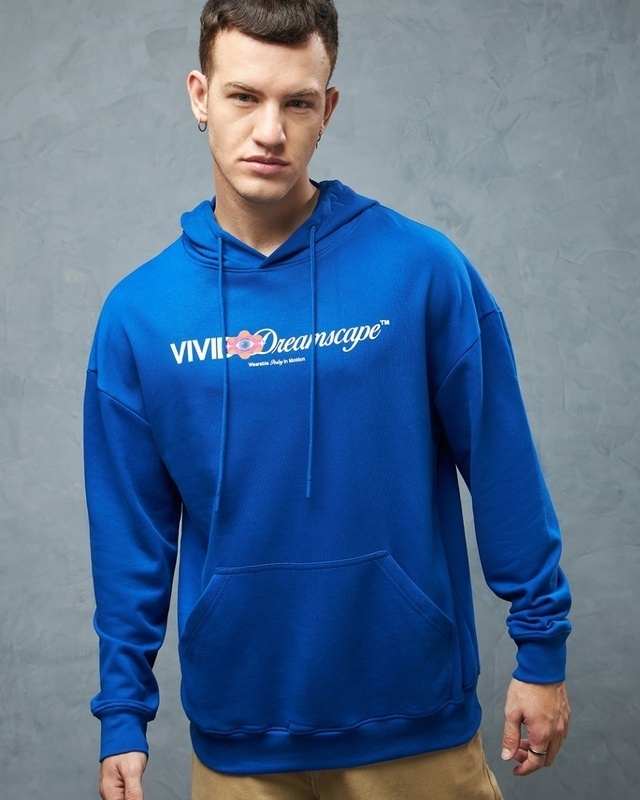 Shop Men's Blue Vivid Typography Oversized Hoodies-Front