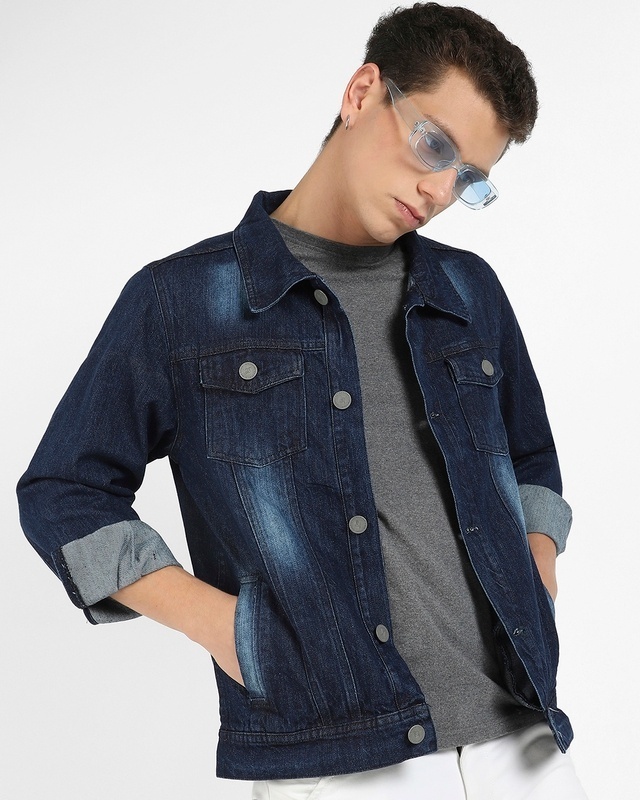 Shop Men's Blue Washed Denim Jacket-Front