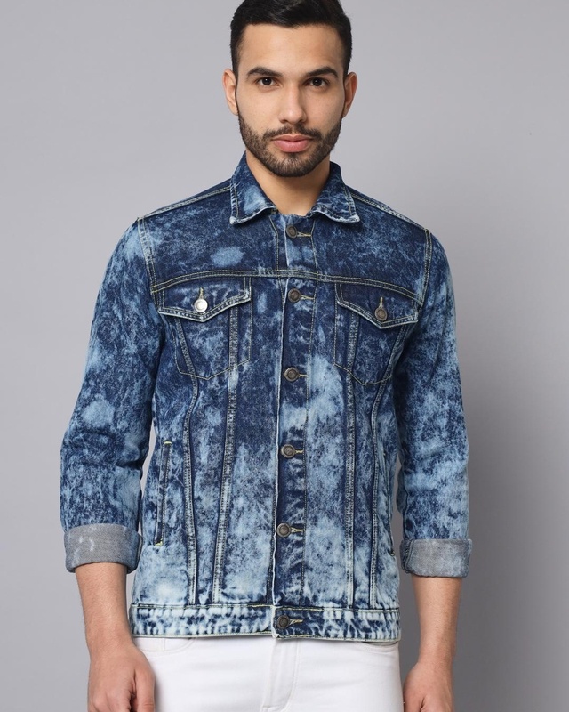 Shop Men's Blue Washed Denim Jacket-Front