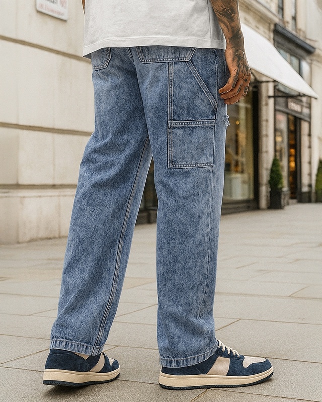Shop Men's Blue Washed Straight Fit Mid-Rise Distressed Jeans-Front