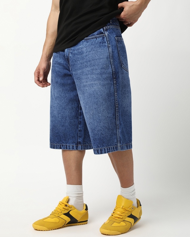 Shop Men's Blue Washed Straight Fit Shorts-Front