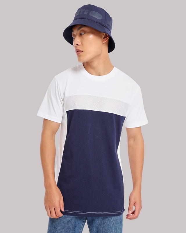 Shop Men's Blue & White Color Block T-shirt-Front